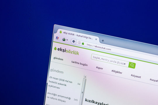 Ryazan, Russia - April 29, 2018: Homepage of Eksisozluk website on the display of PC, url - Eksisozluk.com