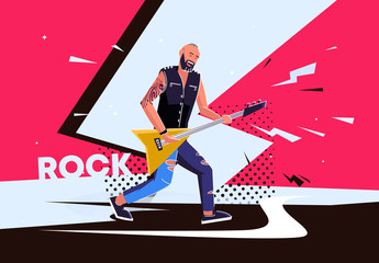 Vector illustration of a man with a guitar playing music on an electric guitar