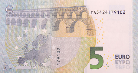 Five euro bank note finance currency close up detail money fragment - obrazy, fototapety, plakaty