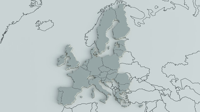 Europe on a world map with the borders of continents and countries - 3D Rendering