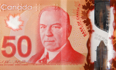 William Lyon Mackenzie King portrait on Canada 50 Dollars 2012 Polymer Banknote fragment