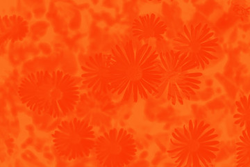 Trendy orange lush lava color background with pattern of daisy flowers