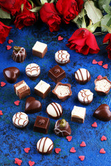 Chocolates Pralines and Roses Perfect Combination for the Woman You Love. Valentines Day