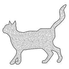 Coloring book Magic cat for adults. Hand drawn artistically ethnic ornament with patterned illustration