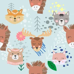 Cercles muraux Petit cerf Modèle sans couture de forêt d& 39 automne avec des animaux mignons