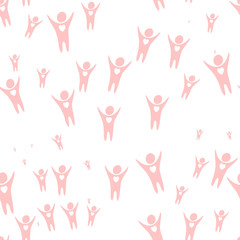 Seamless pink pattern silhouettes of people with open hearts