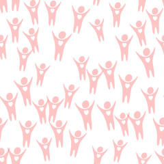 Seamless pink pattern silhouettes of people with open hearts