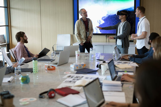 Creative Designers Using Virtual Reality Simulator In Conference Room Meeting