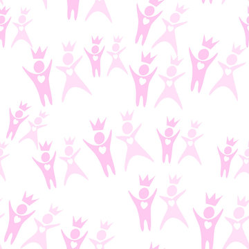 Seamless pink pattern silhouettes of couples with open hearts