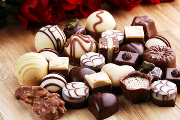 Chocolates Pralines and Roses Perfect Combination for the Woman You Love. Valentines Day