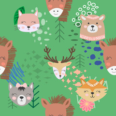 Hand drawn camping seamless pattern with cartoon characters