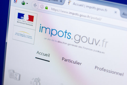 Ryazan, Russia - May 08, 2018: Impots Gouv website on the display of PC, url - Impots.gouv.fr.