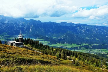 Austrian Alps-view of the cable car station on the Planai