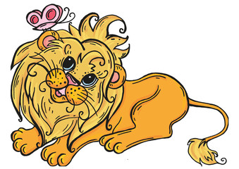 vector cute illustration of cartoon characters. lion, animal