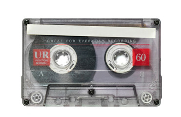 Transparent audio cassette tape isolated on white - obrazy, fototapety, plakaty