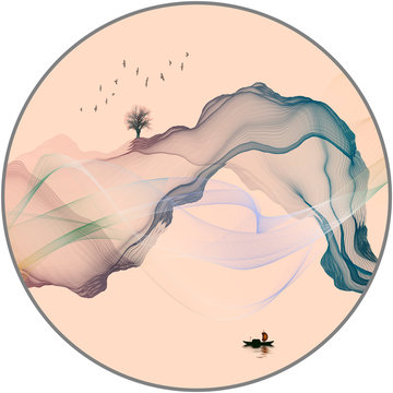 recommend clip art: Abstract ink artistic conception landscape circular decorative painting