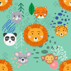 forest animal seamless pattern. hand drawn illustration