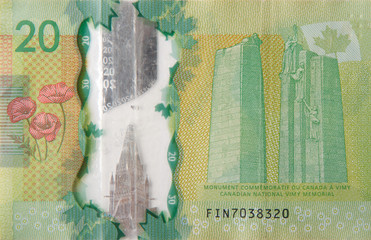 Canadian National Vimy Memorial from Canada 20 Dollars 2012 Polymer Banknote fragment