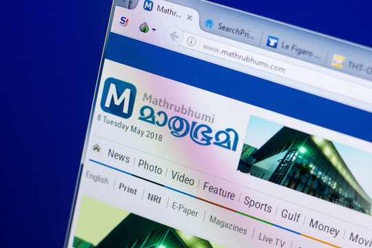 Ryazan, Russia - May 08, 2018: Mathrubhumi website on the display of PC, url - Mathrubhumi.com.