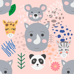 forest animal seamless pattern. hand drawn illustration