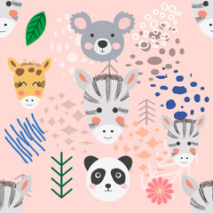 forest animal seamless pattern. hand drawn illustration