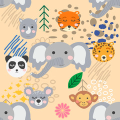 forest animal seamless pattern. hand drawn illustration
