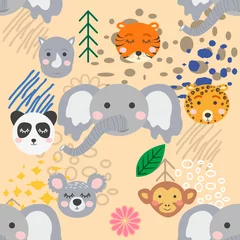 Tapeten forest animal seamless pattern. hand drawn illustration © MichiruKayo