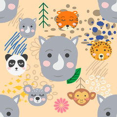forest animal seamless pattern. hand drawn illustration