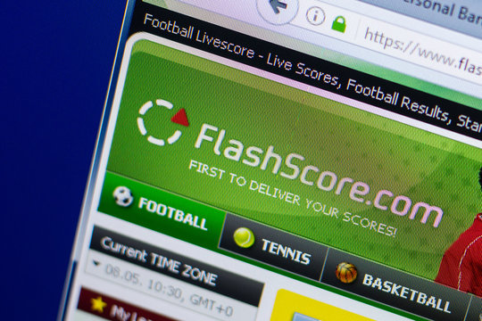 Ryazan, Russia - May 08, 2018: FlashScore website on the display of PC, url - FlashScore.com.