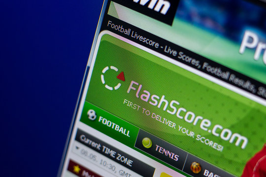 Ryazan, Russia - May 08, 2018: FlashScore website on the display of PC, url - FlashScore.com.