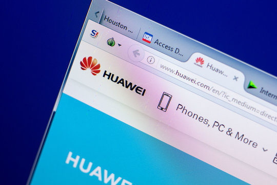 Ryazan, Russia - May 08, 2018: Huawei website on the display of PC, url - Huawei.com.