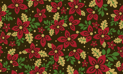 Cute flower pattern background for Christmas, with leaf and floral unique drawing.