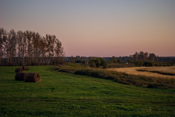 field autumn sunset haystack
