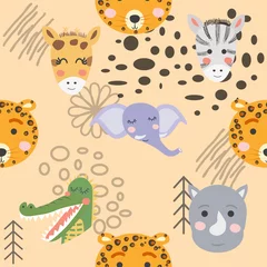 Tapeten Cartoon cute animal tribal faces. Boho cute animals pattern © MichiruKayo