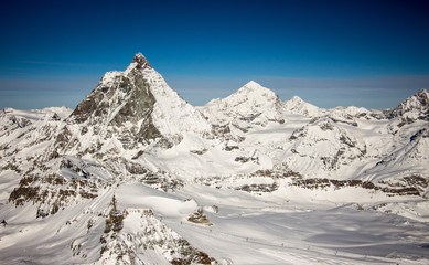 Zermatt Matterhorn and glacier monte rosa sunset view mountain winter snow landscape Swiss Alps...