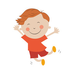 Boy and girl jumping for joy isolated on white background