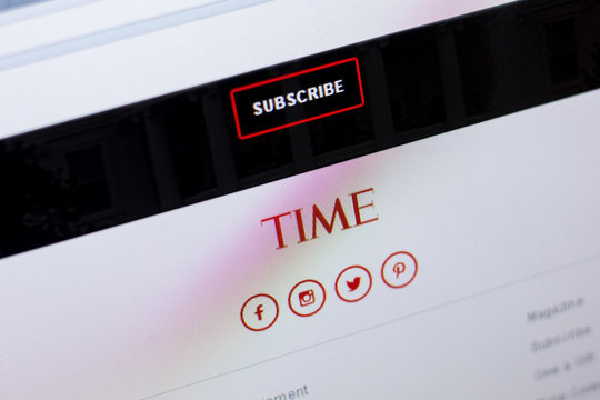 Ryazan, Russia - May 08, 2018: Time website on the display of PC, url - Time.com.
