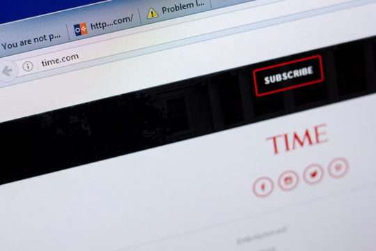 Ryazan, Russia - May 08, 2018: Time website on the display of PC, url - Time.com.