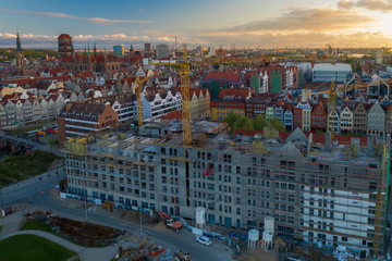 Construction new multi apartments in Gdansk near old town.