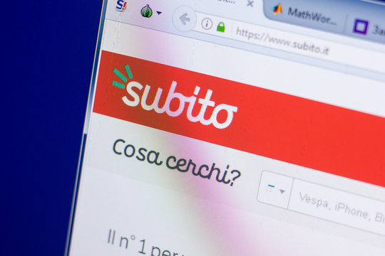 Ryazan, Russia - May 08, 2018: Subito website on the display of PC, url - Subito.it.
