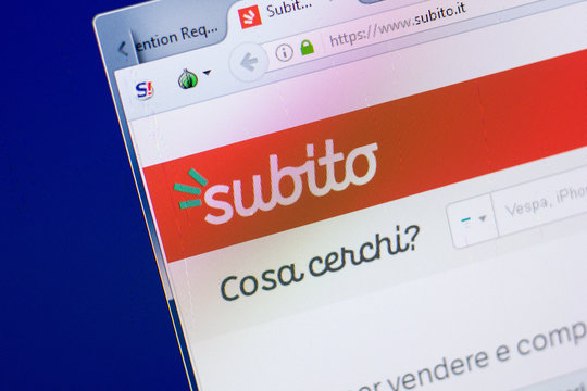 Ryazan, Russia - May 08, 2018: Subito website on the display of PC, url - Subito.it.