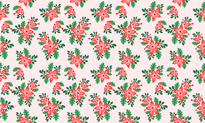 Beauty of red flower pattern background for Christmas, with leaf and flower design.