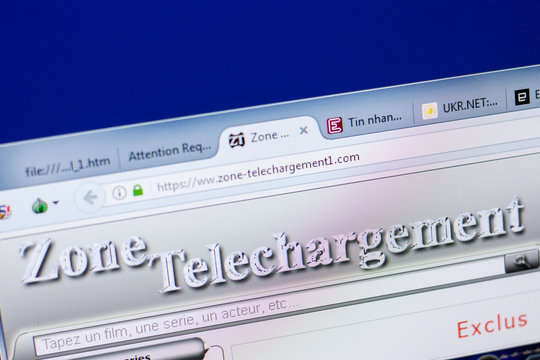 Ryazan, Russia - May 08, 2018: Zone-telechargement1 website on the display of PC, url - Zone-telechargement1.com.