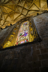 Stained glass of the Jerónimos Monastery or Hieronymites Monastery of Belém, in Lisbon, Portugal