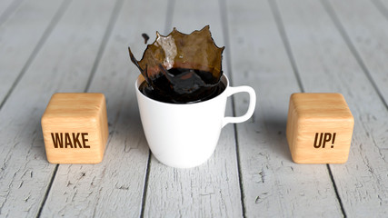 cup of coffee and cubes with text 
