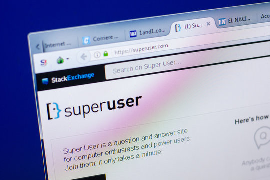 Ryazan, Russia - May 08, 2018: SuperUser website on the display of PC, url - SuperUser.com.