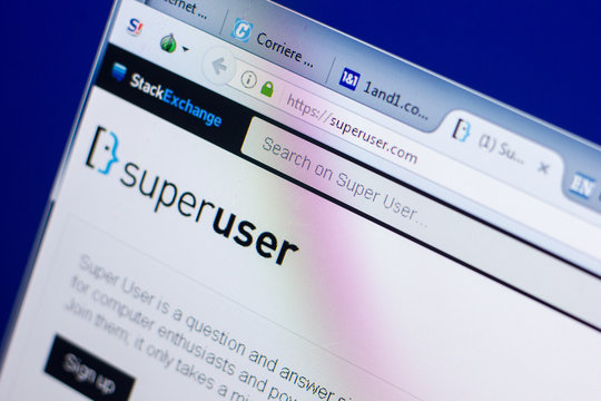 Ryazan, Russia - May 08, 2018: SuperUser website on the display of PC, url - SuperUser.com.