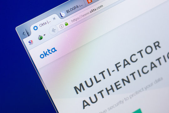Ryazan, Russia - May 08, 2018: Okta website on the display of PC, url - Okta.com.