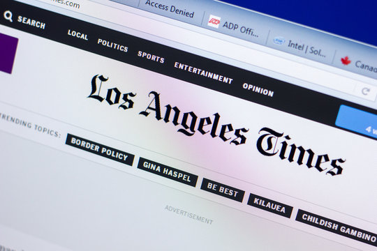 Ryazan, Russia - May 08, 2018: LAtimes website on the display of PC, url - LAtimes.com.