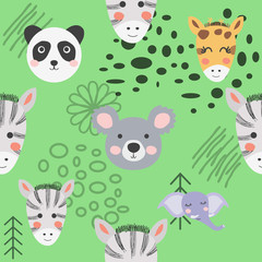 Cute hand drawn nursery seamless pattern with wild animals in scandinavian style